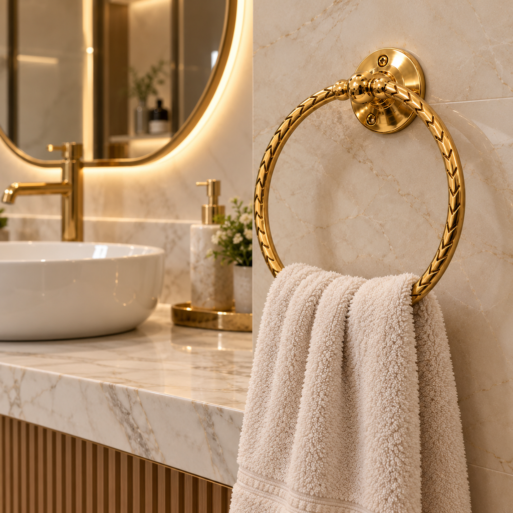 Luxury Gold Bathroom Towel Ring – Moroccan-Inspired Design