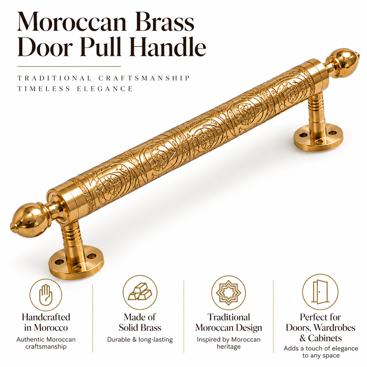 Moroccan Brass Door Pull Handle, Handcrafted Solid Brass Door Handle, Traditional Moroccan Door Hardware