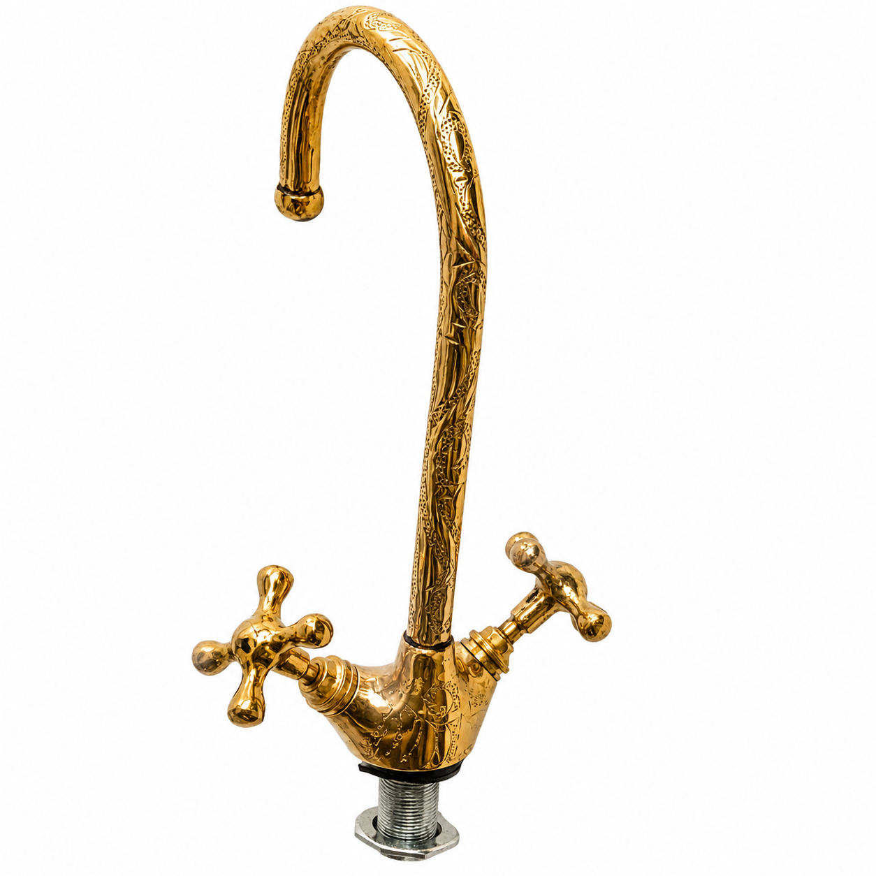 Vintage Brass Wall Mount Faucet – Ornate Moroccan Bathroom & Kitchen Tap – Antique Gold Water Faucet
