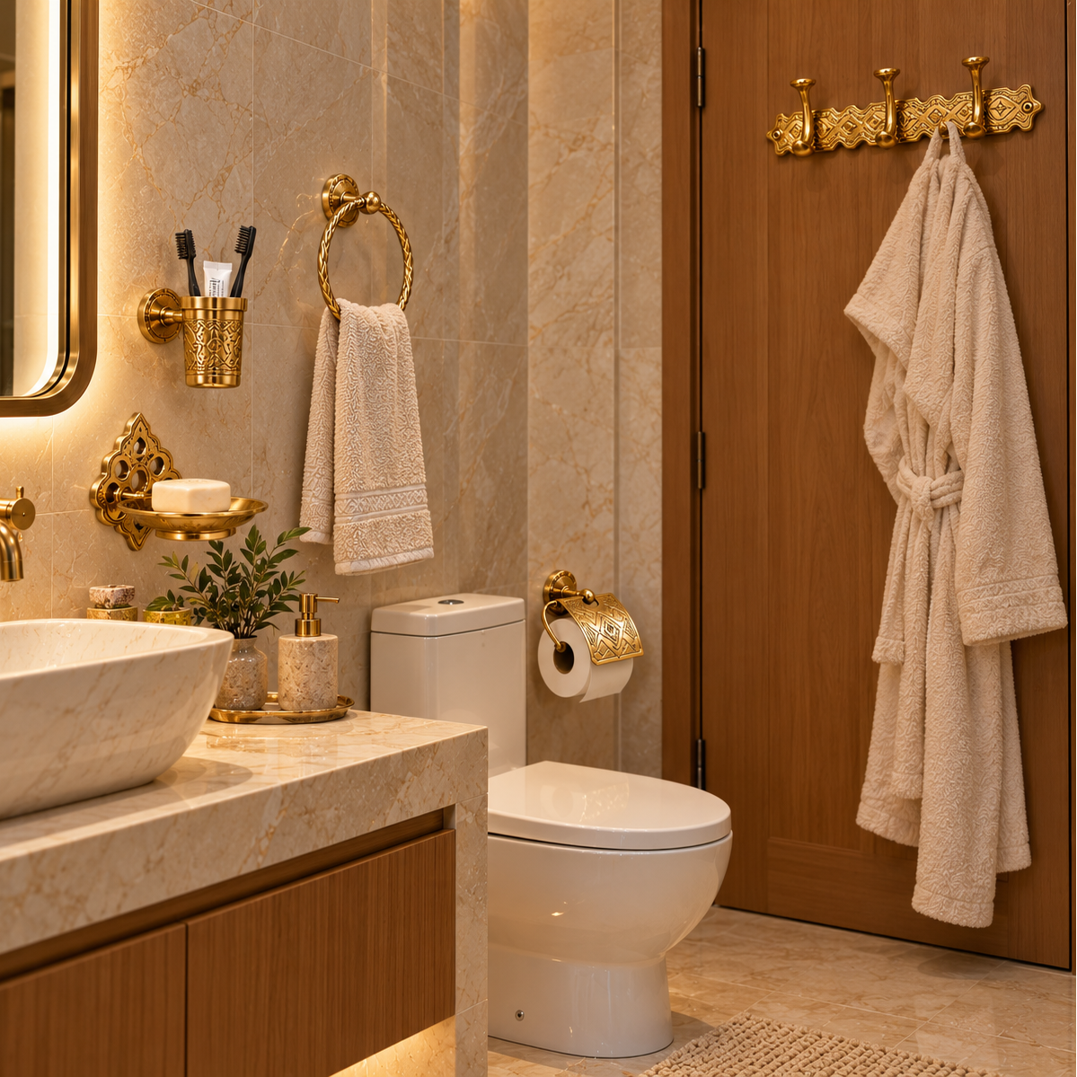 Luxury Gold Moroccan Bathroom Accessories Pack – Elegant Bathroom Collection