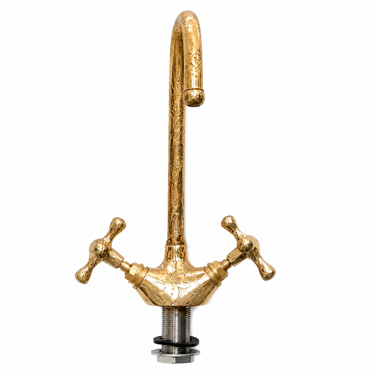 Vintage Brass Wall Mount Faucet – Ornate Moroccan Bathroom & Kitchen Tap – Antique Gold Water Faucet