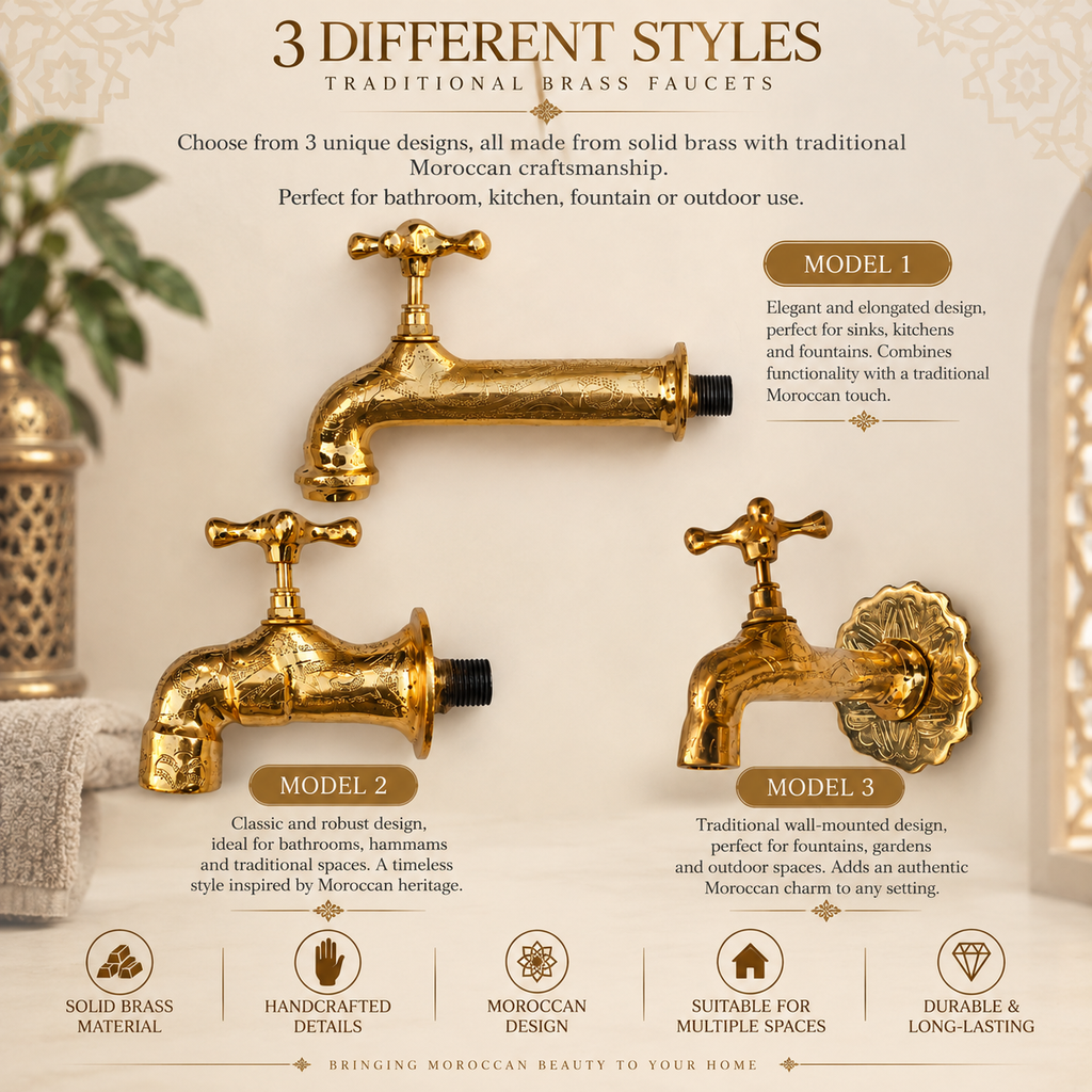 Vintage Moroccan Brass Wall Faucet – Handcrafted Engraved Water Tap