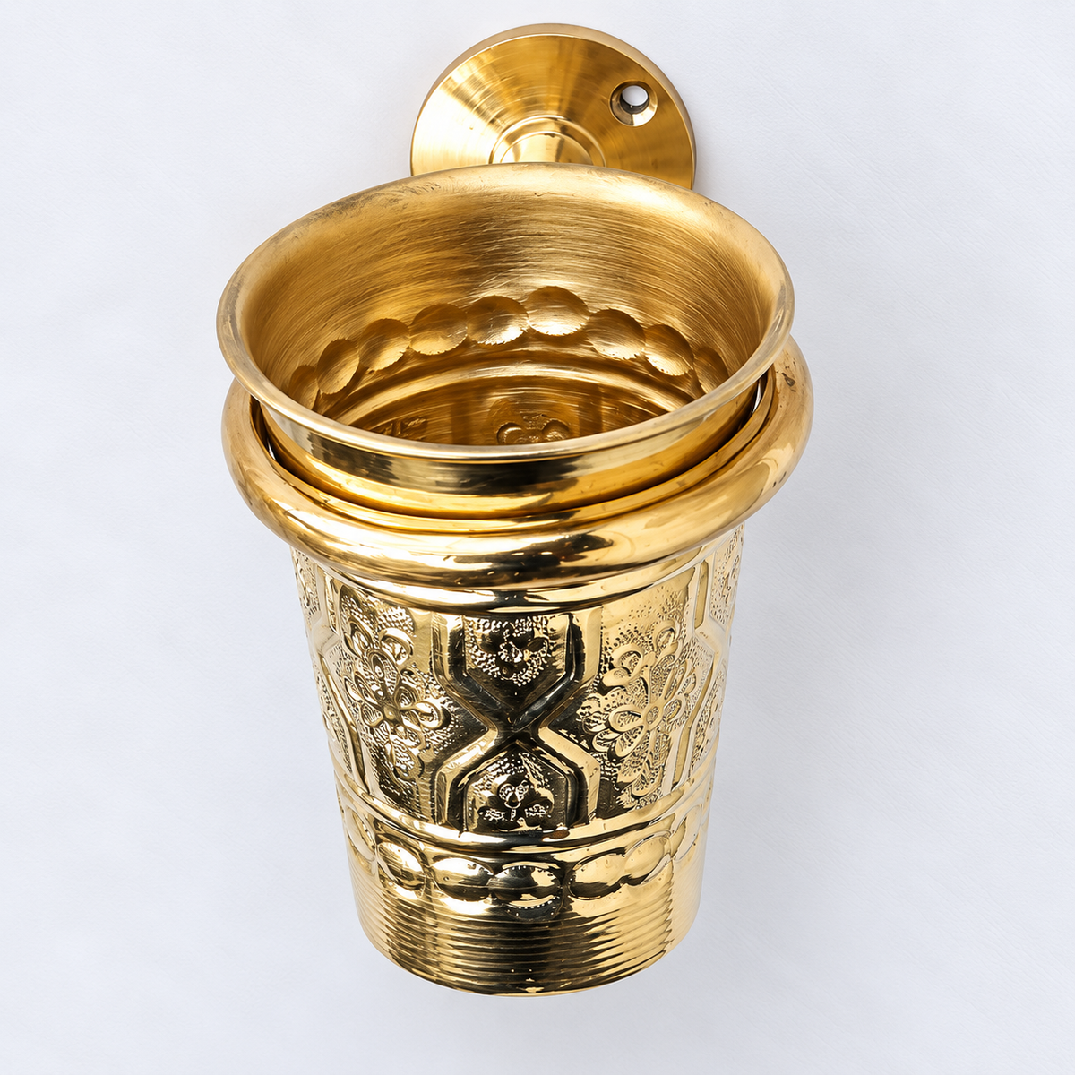 Moroccan Brass Wall-Mounted Toothbrush Holder – Ornate Handmade Bathroom Tumbler