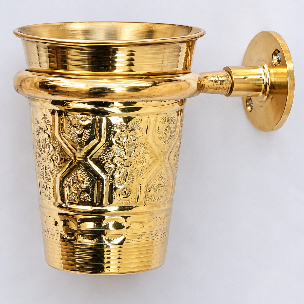 Moroccan Brass Wall-Mounted Toothbrush Holder – Ornate Handmade Bathroom Tumbler
