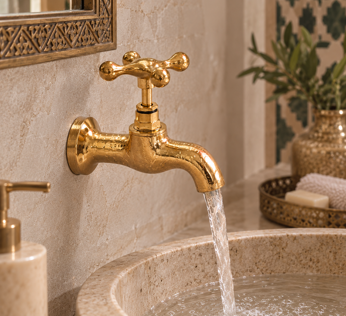 Vintage Moroccan Brass Wall Faucet – Traditional Hammam & Fountain Tap