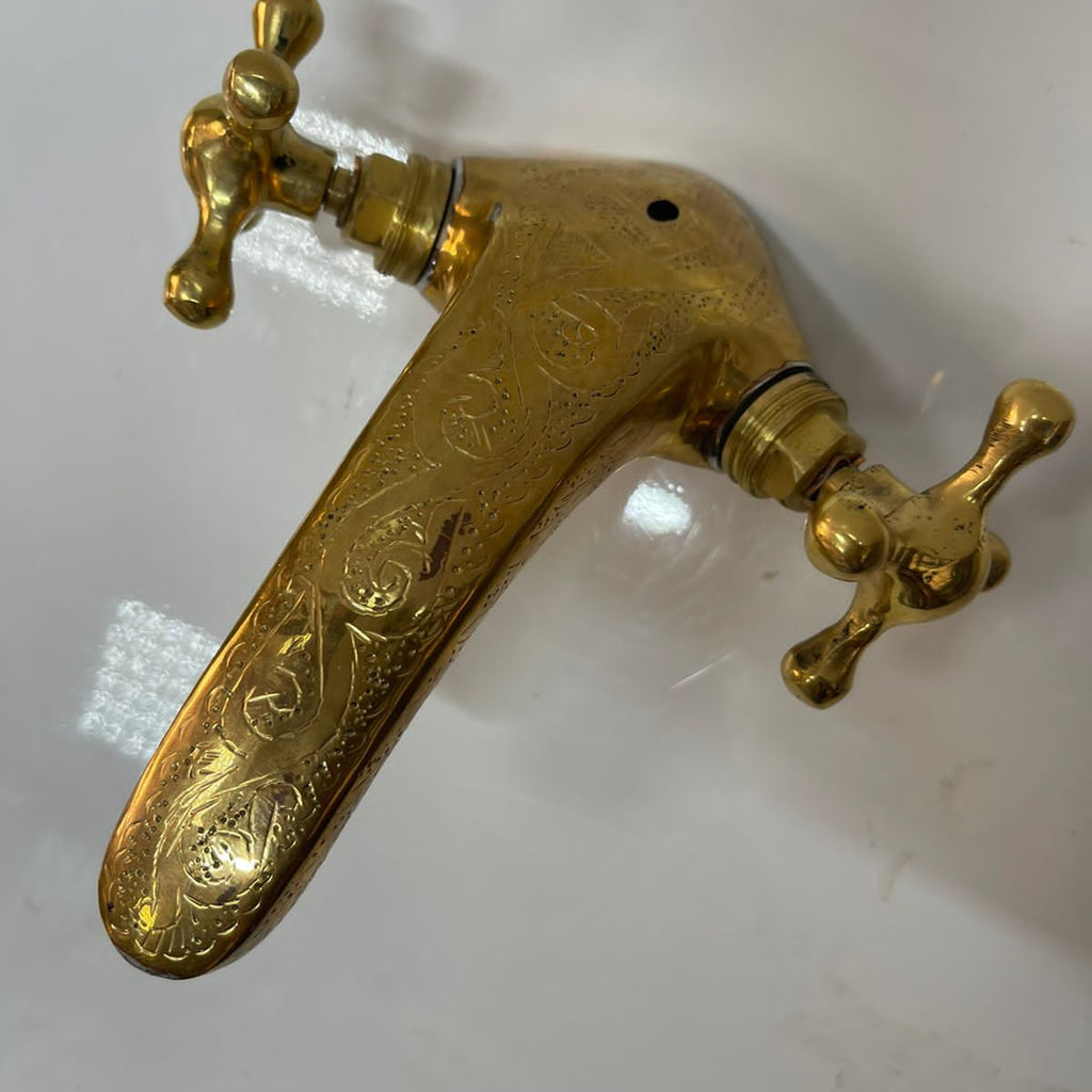 Vintage Brass Wall Faucet – Moroccan Outdoor Garden Sink Tap – Antique Style