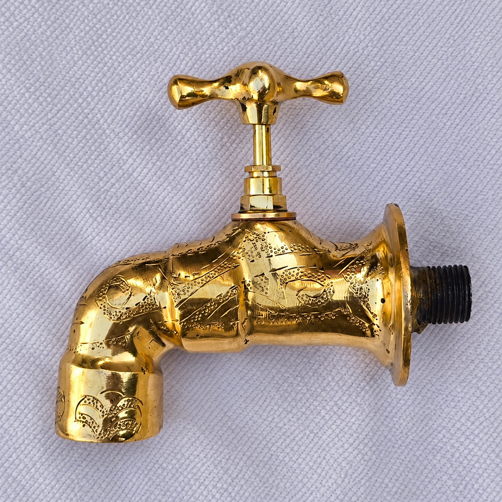 Vintage Moroccan Brass Wall Faucet – Handcrafted Engraved Water Tap