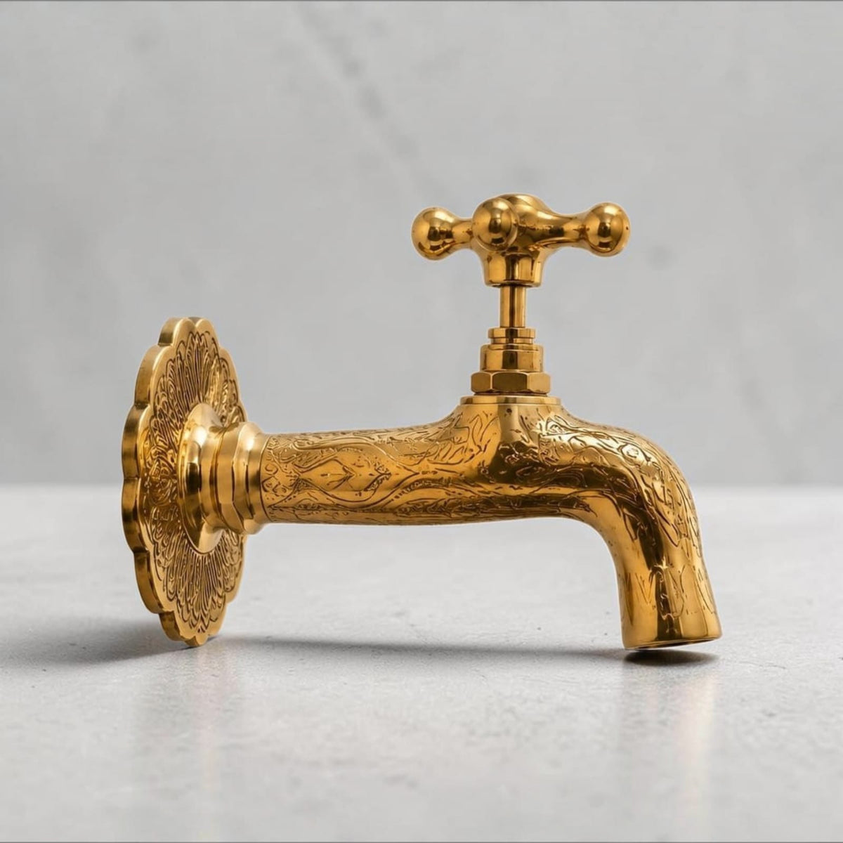 Vintage Moroccan Brass Wall Faucet – Handcrafted Engraved Water Tap