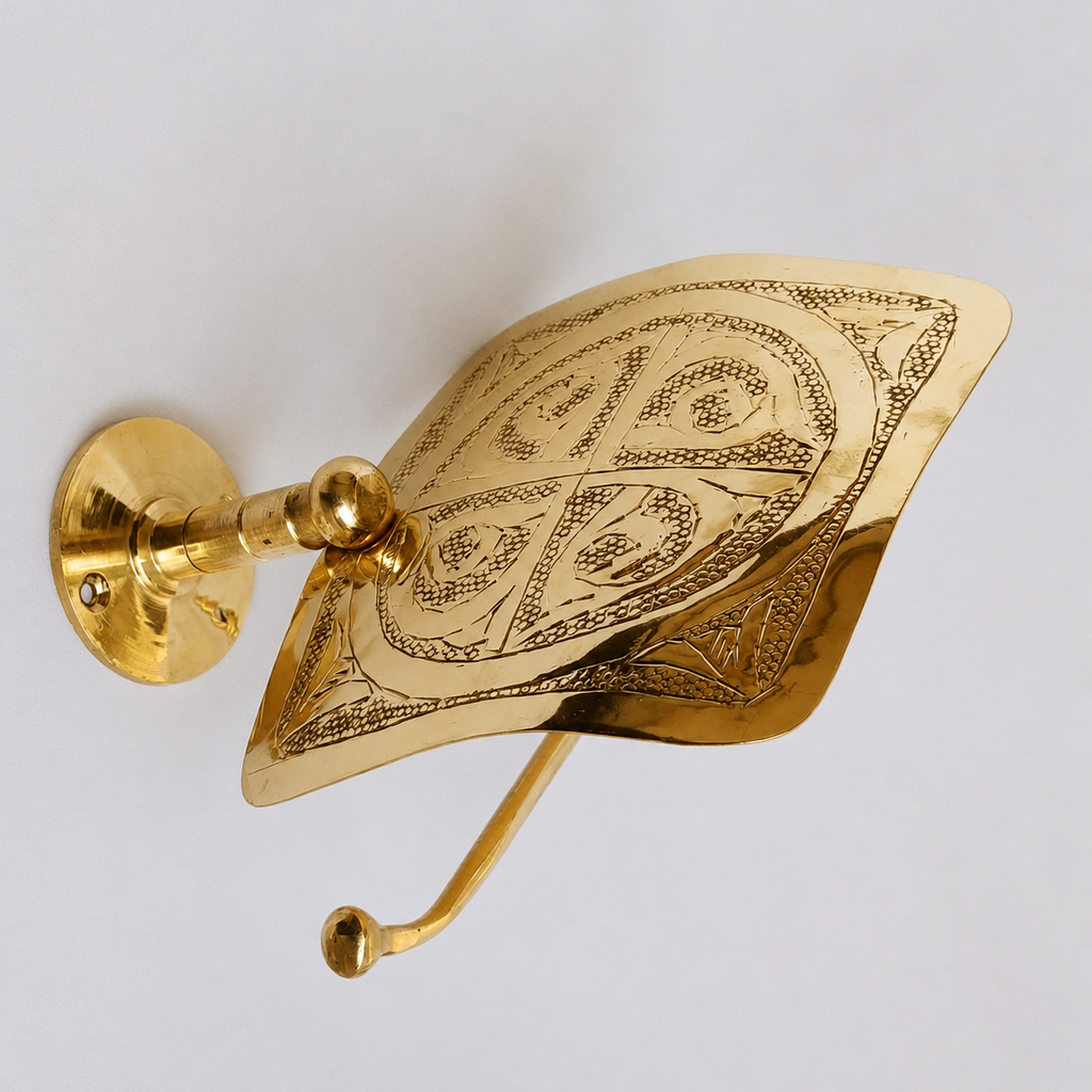 Moroccan Brass Toilet Paper Holder – Handcrafted Engraved Bathroom Wall Decor