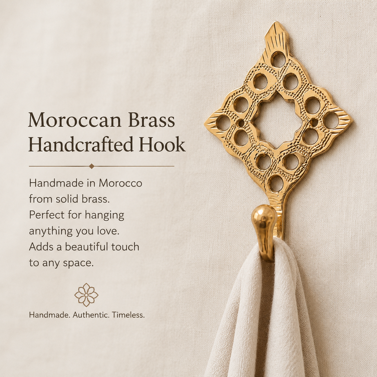 Moroccan Brass Wall Hook – Handcrafted Decorative Coat & Towel Hanger