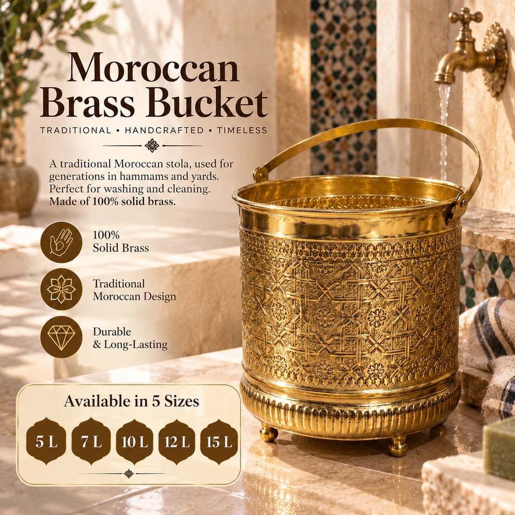 Moroccan Engraved Brass Bucket – Traditional Hammam & Luxury Home Decor