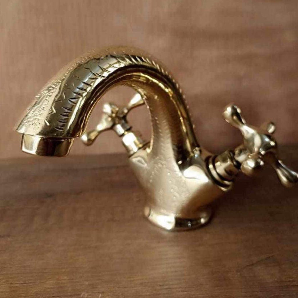 Vintage Brass Wall Faucet – Moroccan Outdoor Garden Sink Tap – Antique Style