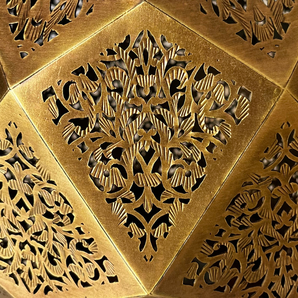 Moroccan Table Lamp, Brass Bedside Nightstand Light, Geometric Boho Home Decor