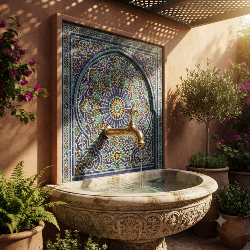 Vintage Moroccan Brass Wall Faucet – Handcrafted Engraved Water Tap