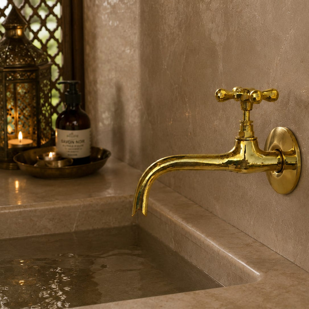 Vintage Moroccan Brass Wall Faucet – Traditional Hammam Tap – Antique Brass Bathroom Faucet