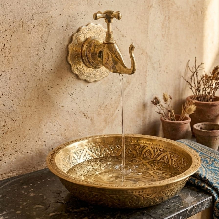 Vintage marokkanischer Messing-Wandhahn – Dekorativer Wasserhahn für Bad & Brunnen