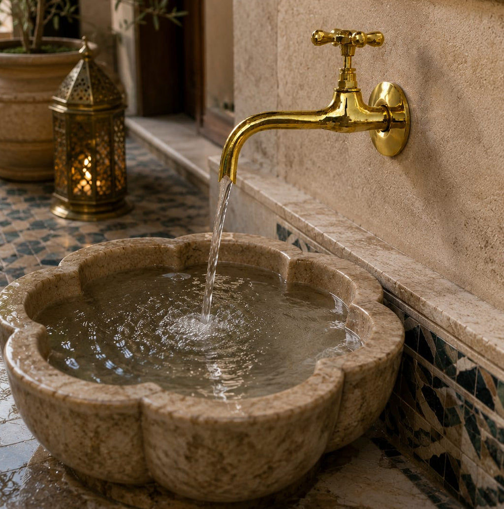 Vintage Moroccan Brass Wall Faucet – Traditional Hammam Tap – Antique Brass Bathroom Faucet