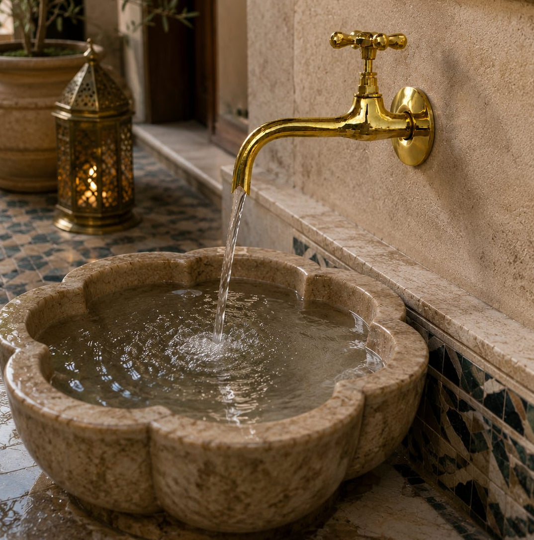 Vintage Moroccan Brass Wall Faucet – Traditional Hammam Tap – Antique Brass Bathroom Faucet
