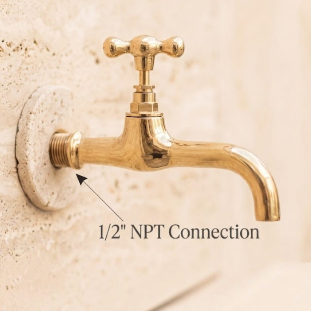 Vintage Moroccan Brass Wall Faucet – Traditional Hammam Tap – Antique Brass Bathroom Faucet