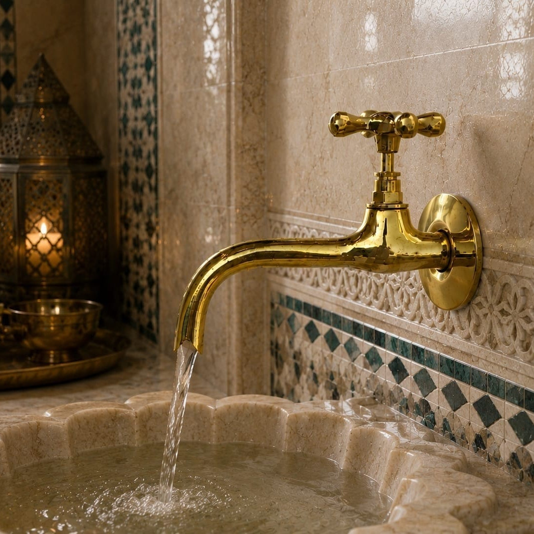 Vintage Moroccan Brass Wall Faucet – Traditional Hammam Tap – Antique Brass Bathroom Faucet