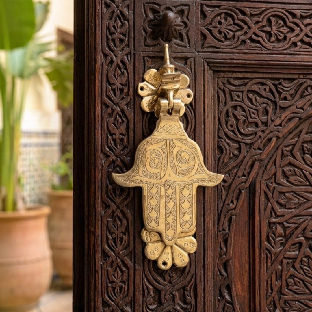 Moroccan Brass Hamsa Door Knocker – Handcrafted Vintage Door Decoration