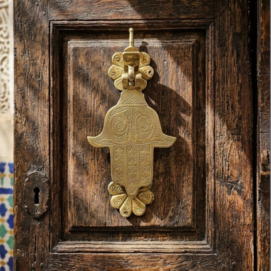 Moroccan Brass Hamsa Door Knocker – Handcrafted Vintage Door Decoration