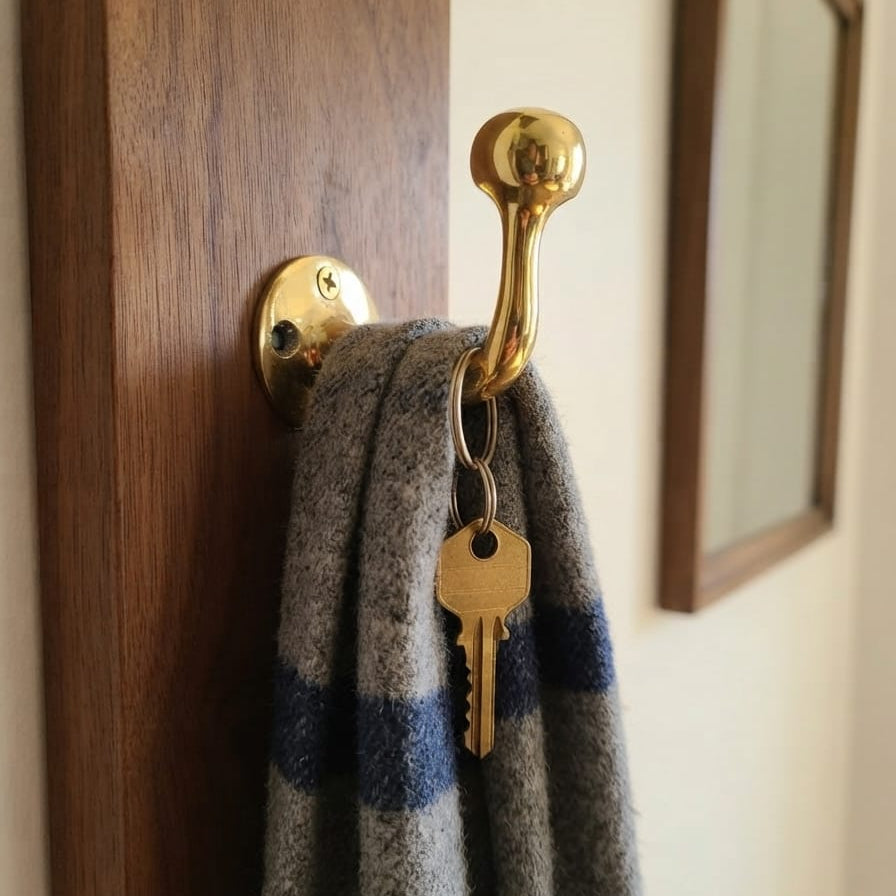 Vintage Solid Brass Wall Hook – Classic Round Coat & Bag Hanger