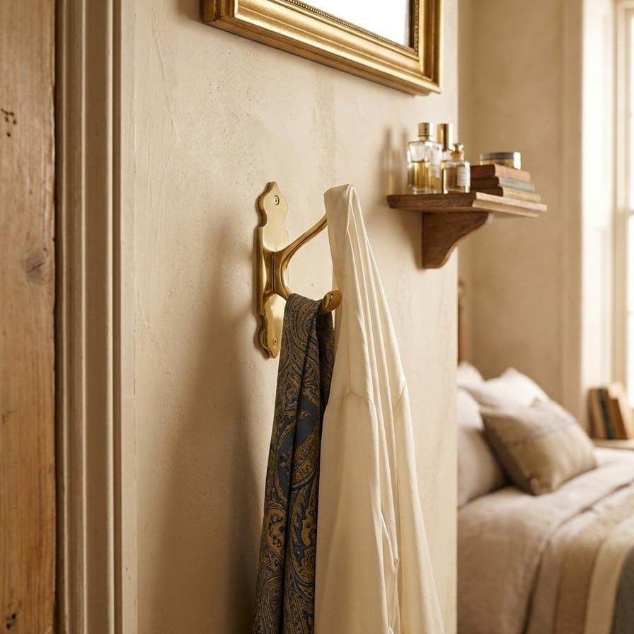 Solid Brass Double Wall Hook – Handcrafted Moroccan Vintage Coat & Towel Hook