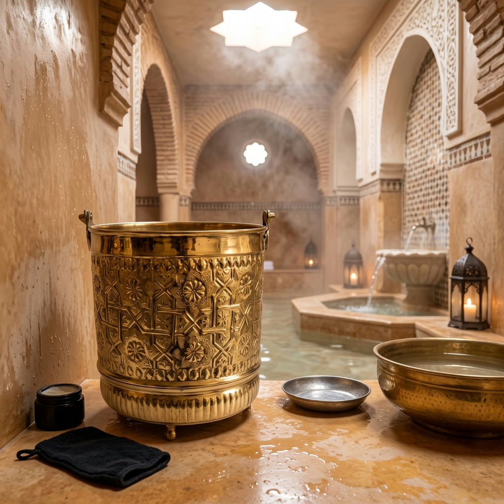Moroccan Engraved Brass Bucket – Traditional Hammam & Luxury Home Decor