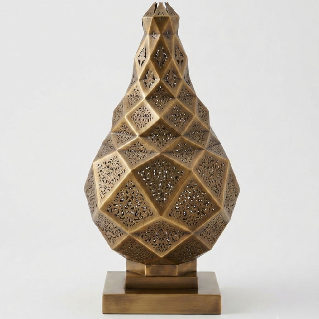 Moroccan Table Lamp, Brass Bedside Nightstand Light, Geometric Boho Home Decor