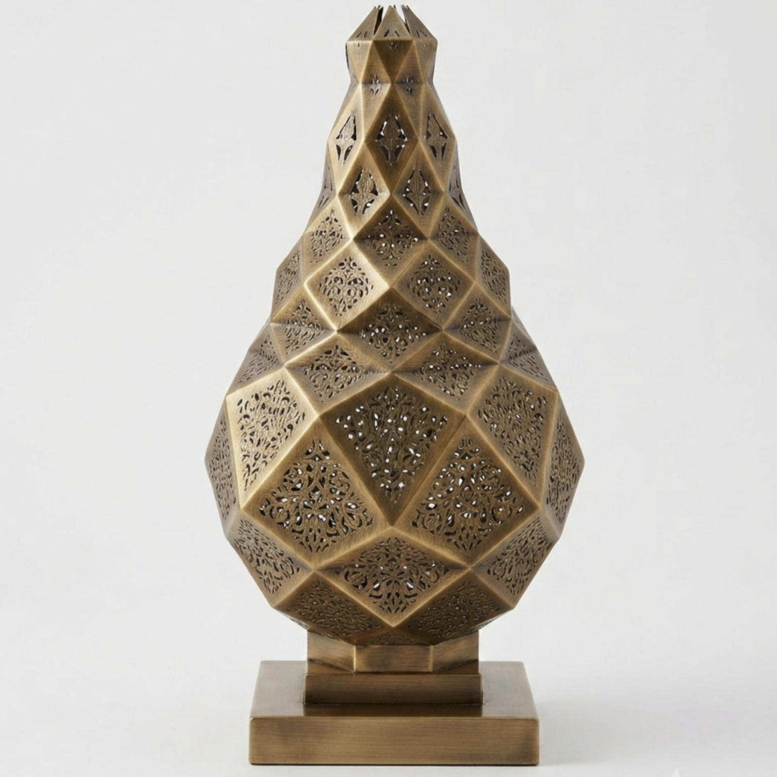 Moroccan Table Lamp, Brass Bedside Nightstand Light, Geometric Boho Home Decor