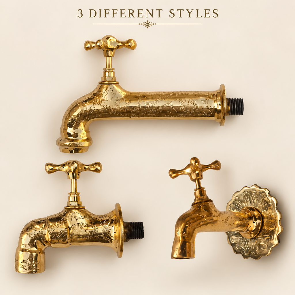 Vintage Moroccan Brass Wall Faucet – Handcrafted Engraved Water Tap