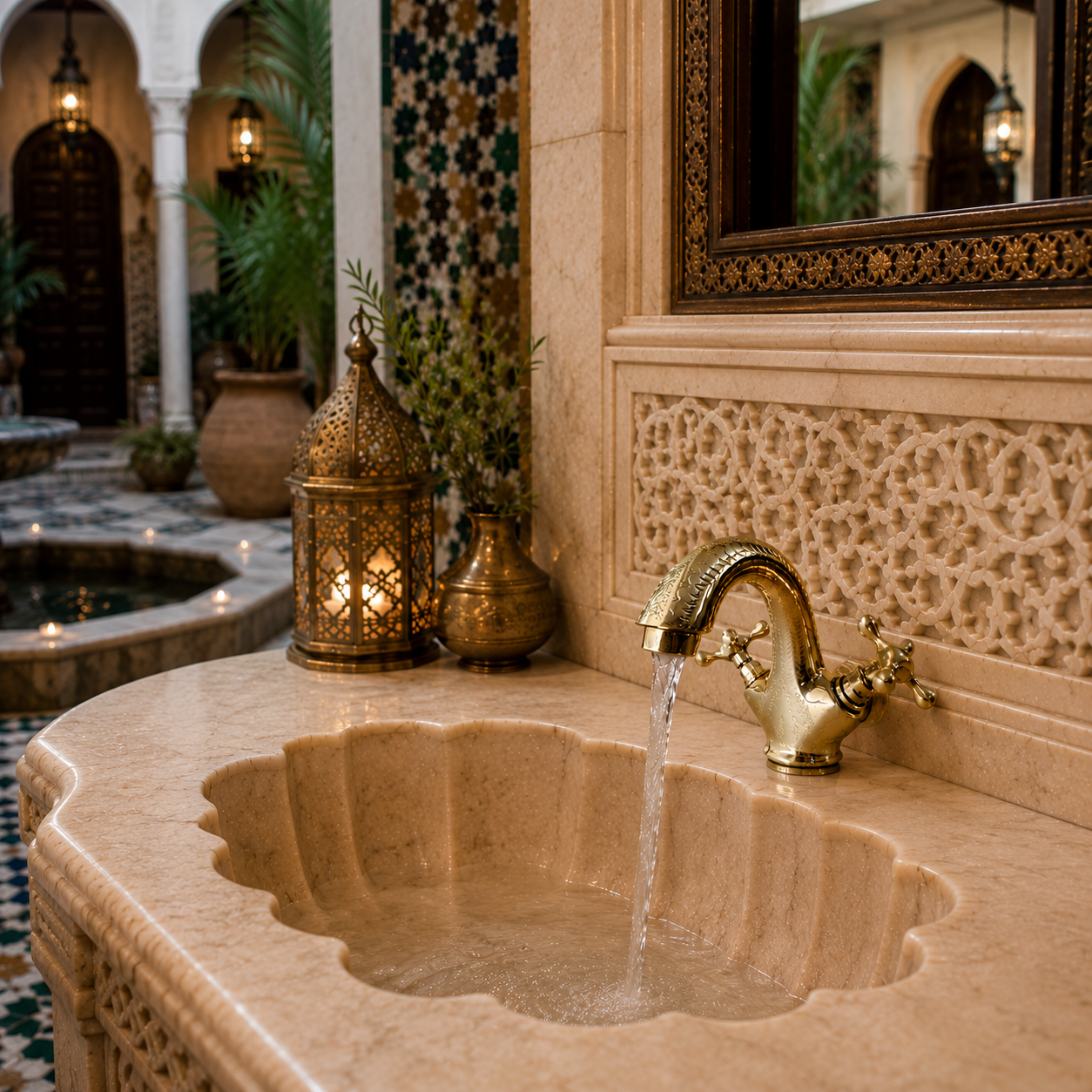 Vintage Brass Wall Faucet – Moroccan Outdoor Garden Sink Tap – Antique Style