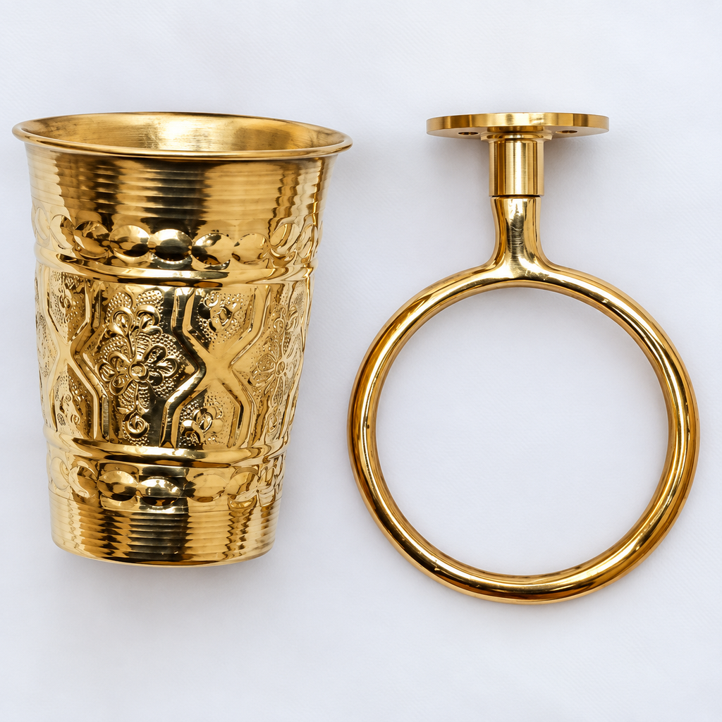 Moroccan Brass Wall-Mounted Toothbrush Holder – Ornate Handmade Bathroom Tumbler