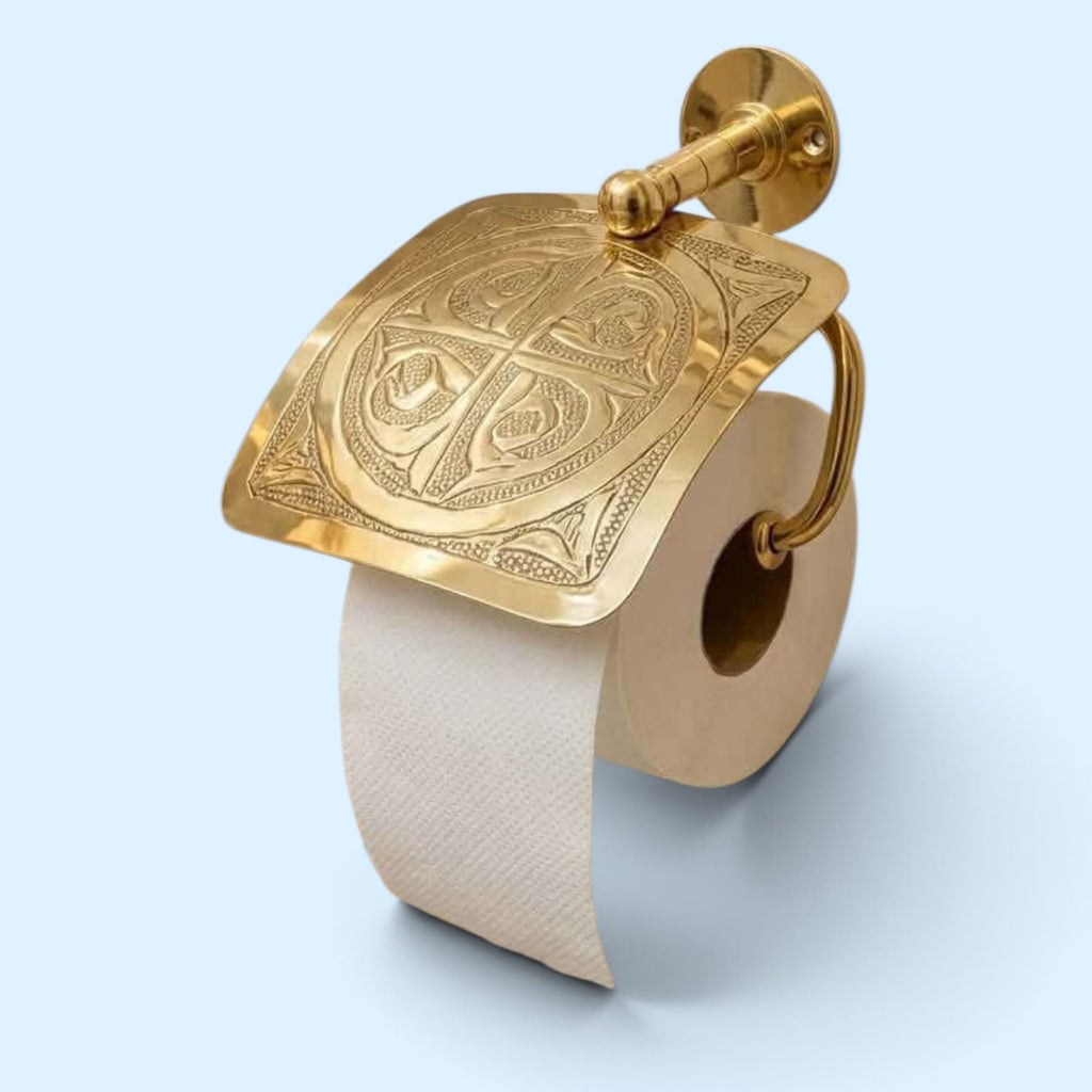 Moroccan Brass Toilet Paper Holder – Handcrafted Engraved Bathroom Wall Decor