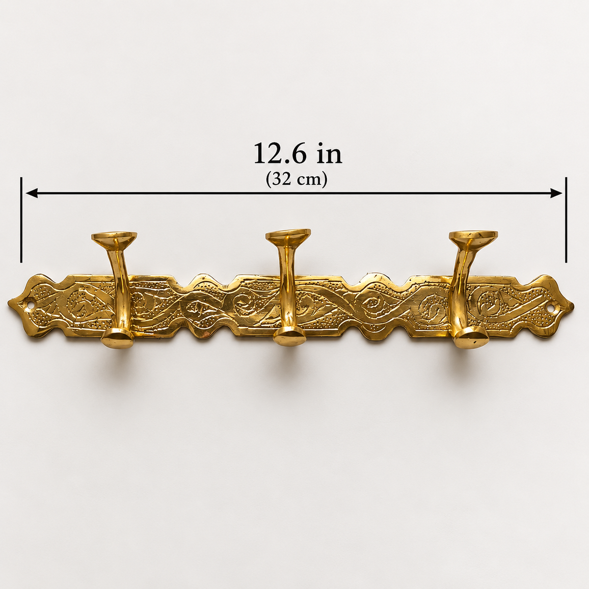 Handcrafted Moroccan Brass Wall Hook Rack – 3 Hook Decorative Coat & Towel Hanger