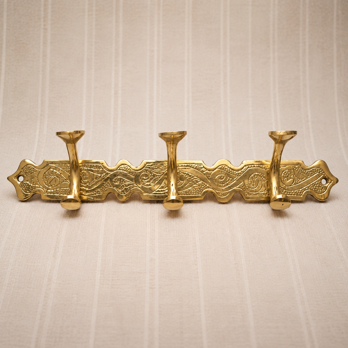 Handcrafted Moroccan Brass Wall Hook Rack – 3 Hook Decorative Coat & Towel Hanger