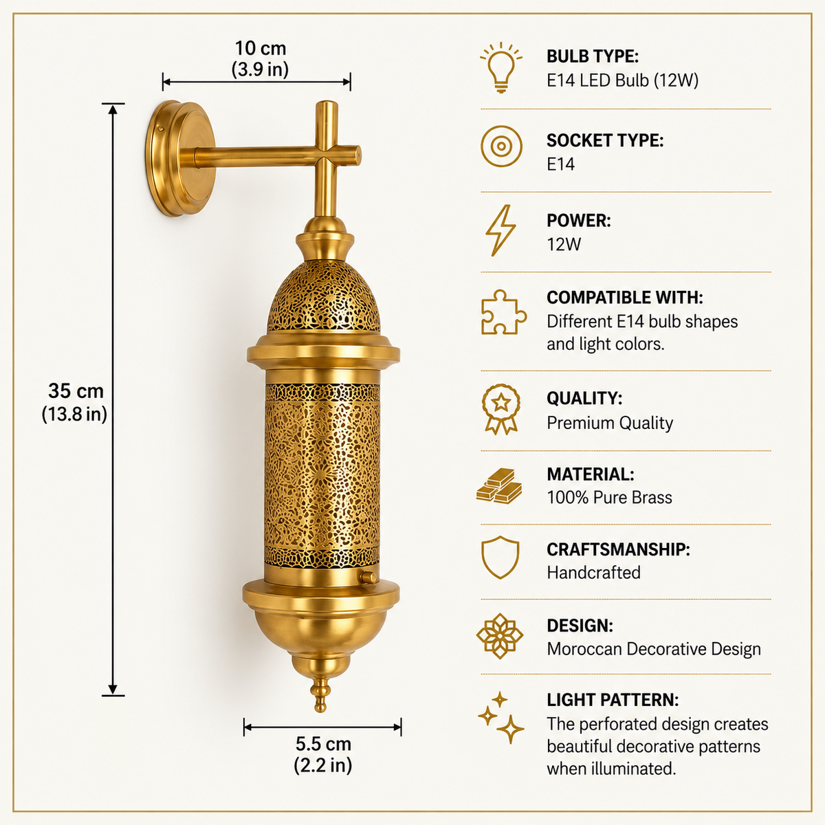 Moroccan Brass Wall Lamp – Handmade Arabic Lantern – Moroccan Home Decor