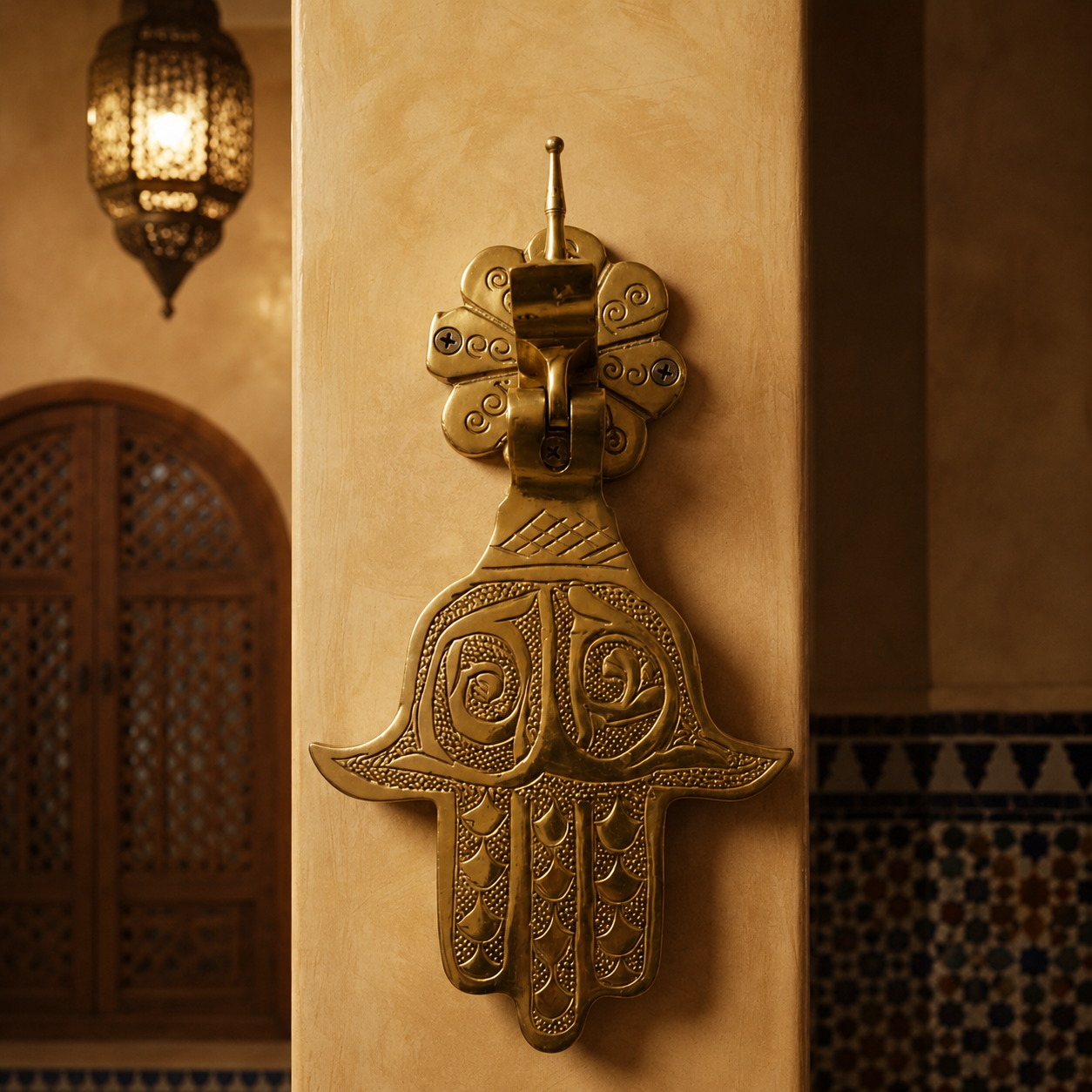 Moroccan Brass Hamsa Door Knocker – Handcrafted Vintage Door Decoration
