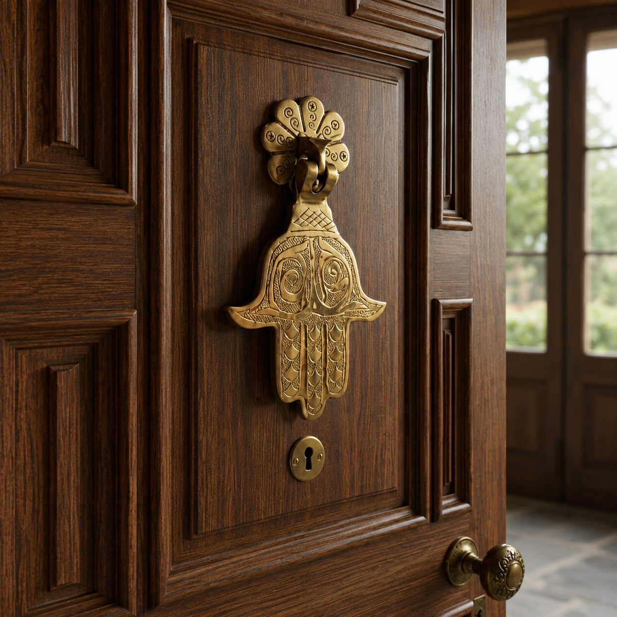 Moroccan Brass Hamsa Door Knocker – Handcrafted Vintage Door Decoration