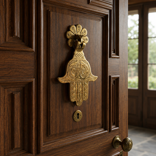 Moroccan Brass Hamsa Door Knocker – Handcrafted Vintage Door Decoration
