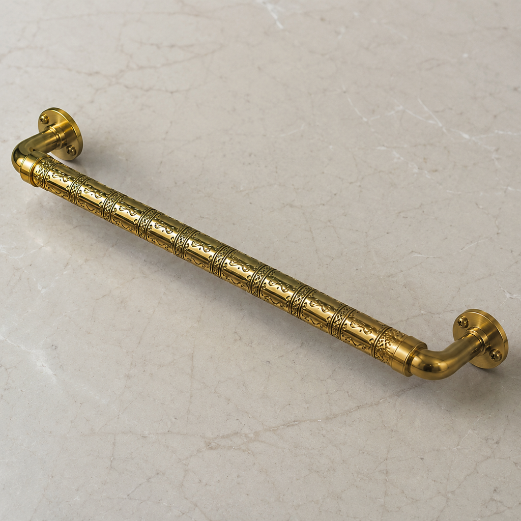 Handcrafted Moroccan Brass Towel Bar – Traditional Engraved Bathroom Wall Rail