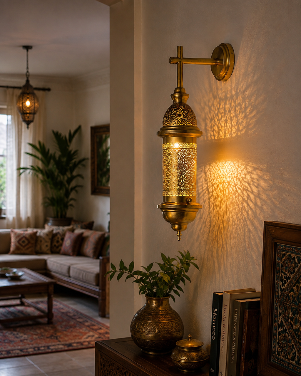 Moroccan Brass Wall Lamp – Handmade Arabic Lantern – Moroccan Home Decor