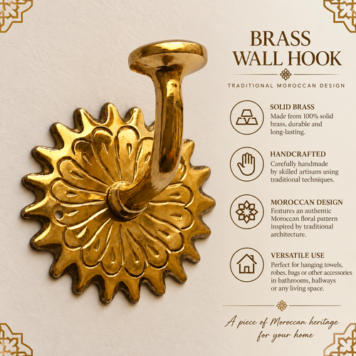 Handcrafted Solid Brass Wall Hook – Moroccan Floral Fès Style Coat & Bag Hanger