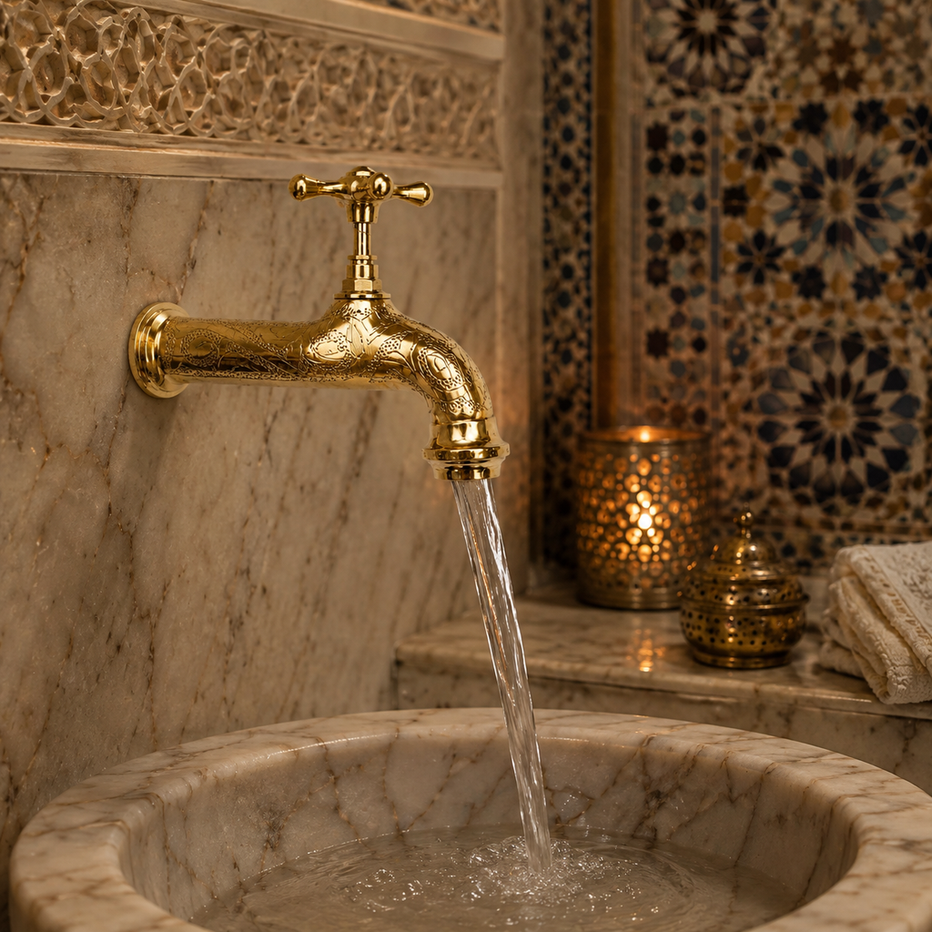 Vintage Moroccan Brass Wall Faucet – Handcrafted Engraved Water Tap