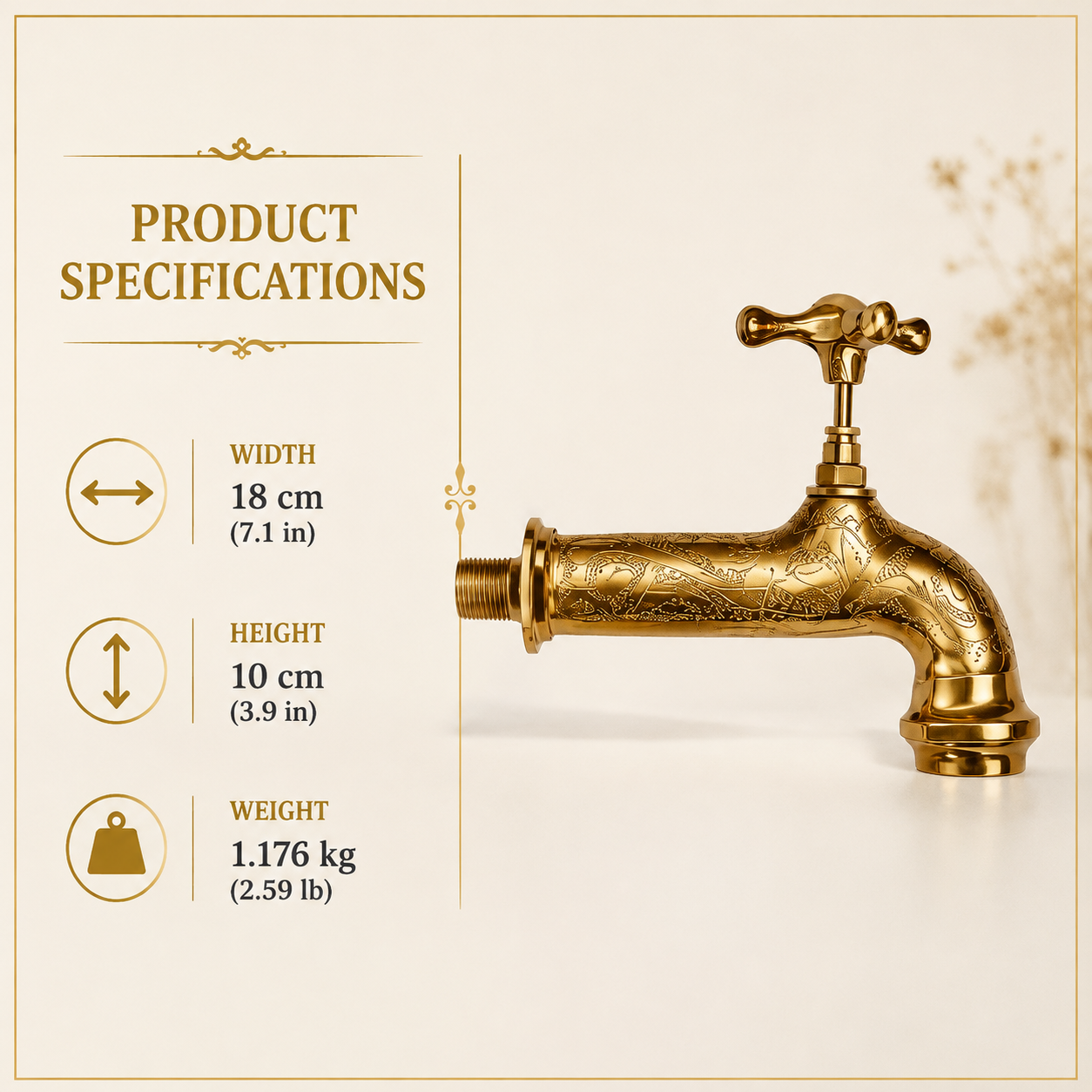 Vintage Moroccan Brass Wall Faucet – Handcrafted Engraved Water Tap