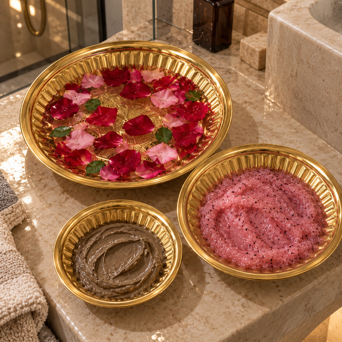 Traditional Moroccan Hammam Brass Bowl – Handcrafted Bath Bowl – Moroccan Bath Accessory