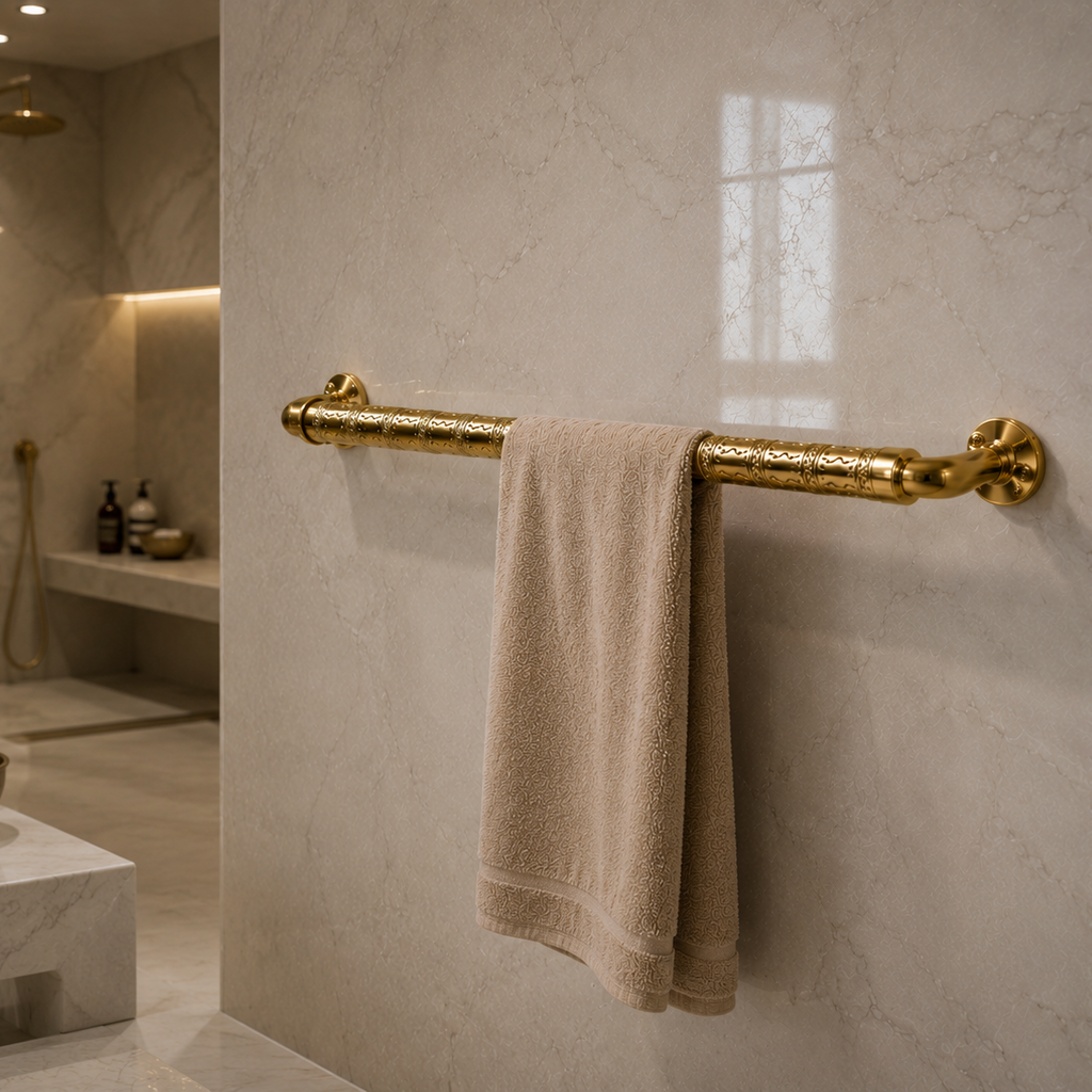 Handcrafted Moroccan Brass Towel Bar – Traditional Engraved Bathroom Wall Rail