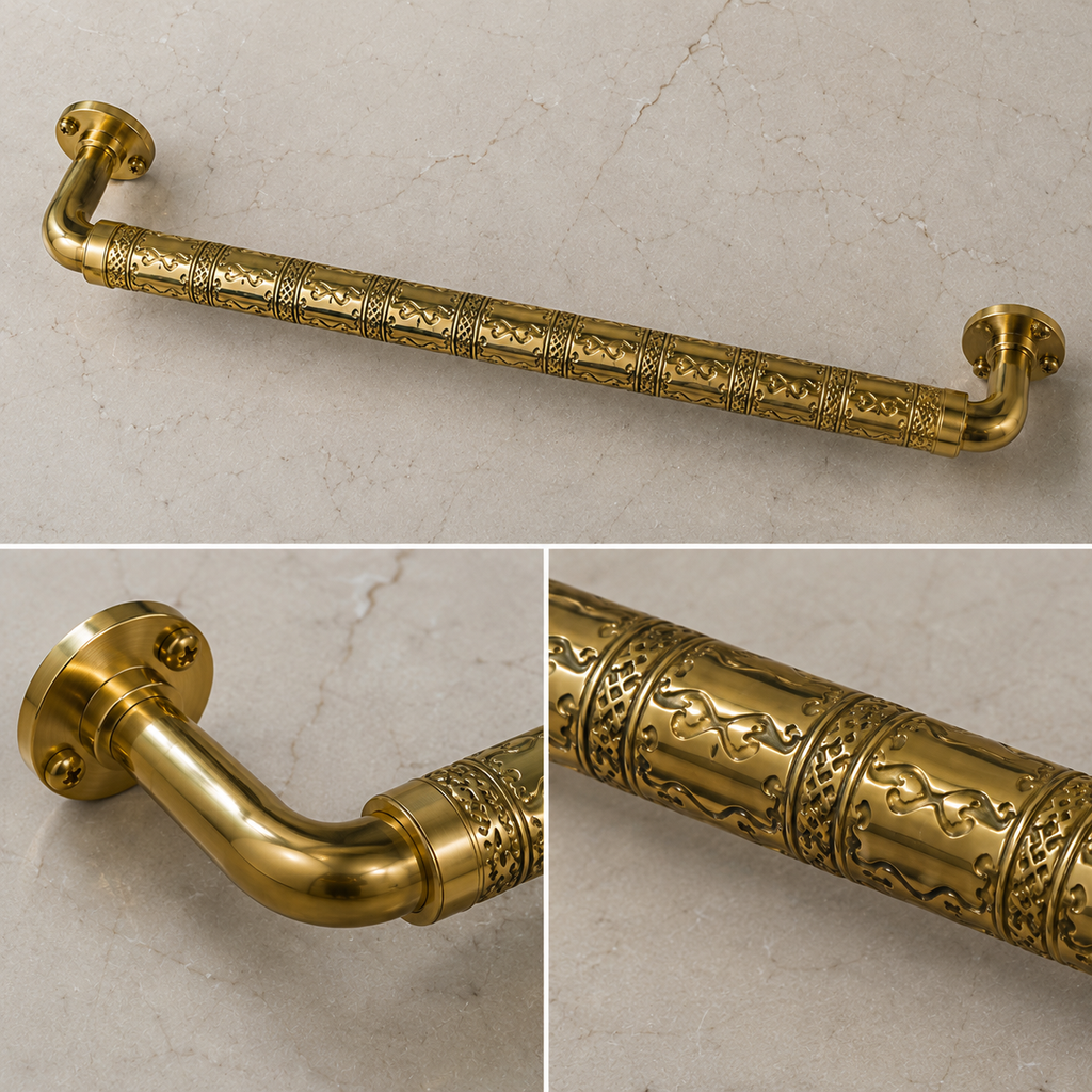 Handcrafted Moroccan Brass Towel Bar – Traditional Engraved Bathroom Wall Rail