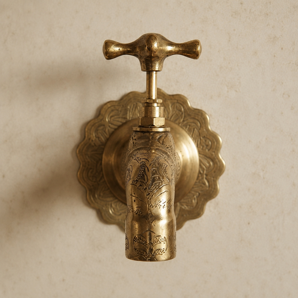 Vintage Moroccan Brass Wall Faucet – Handcrafted Engraved Water Tap